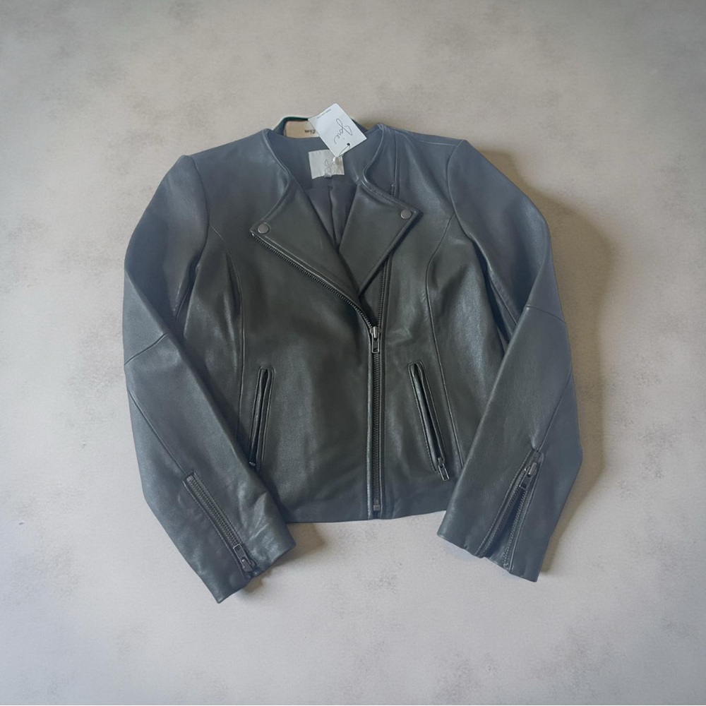 Womens GREEN Leather Moto Jacket SZ L
